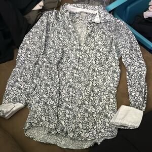 H&M Black and White Floral Button Down Shirt